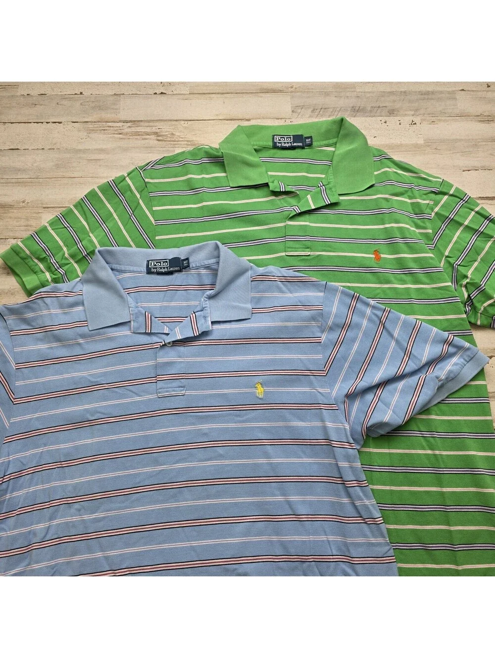 Polo Ralph Lauren Polo Shirt Mens XLT Lot of 2 -  Striped Short Sleeve Preppy